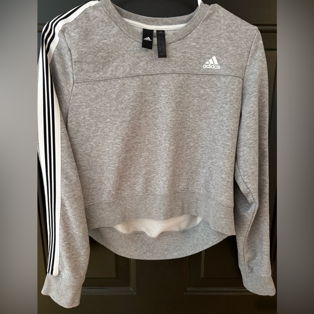 Adidas Heather Gray Sweatshirt with White Stripes